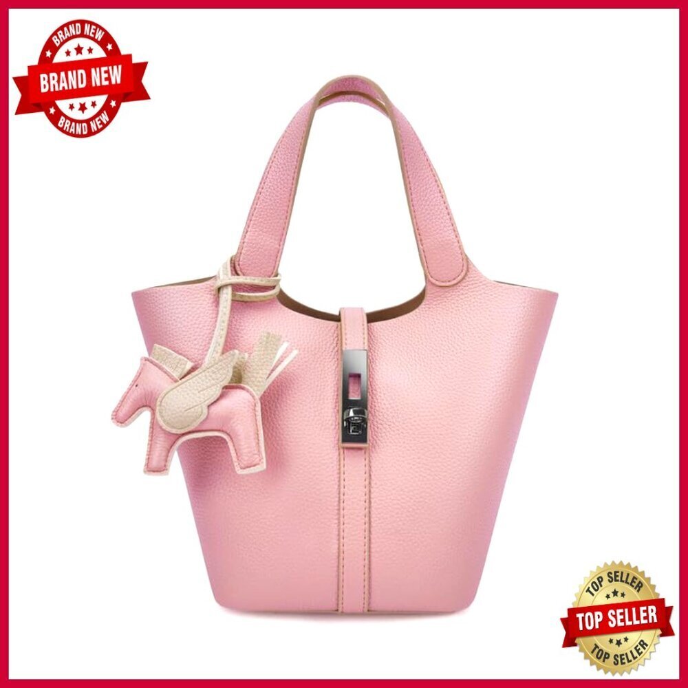 Faux Leather Tote Bag with Detachable Purse, Bucket Style, Work & Evening